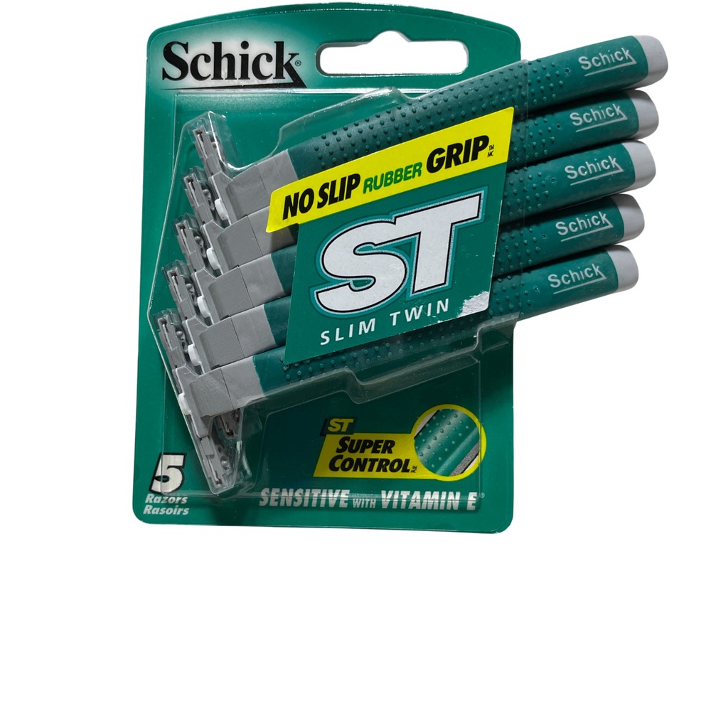 Schick Slim Twin No Slip Rubber‎ Grip 5 Razors NEW Super Control